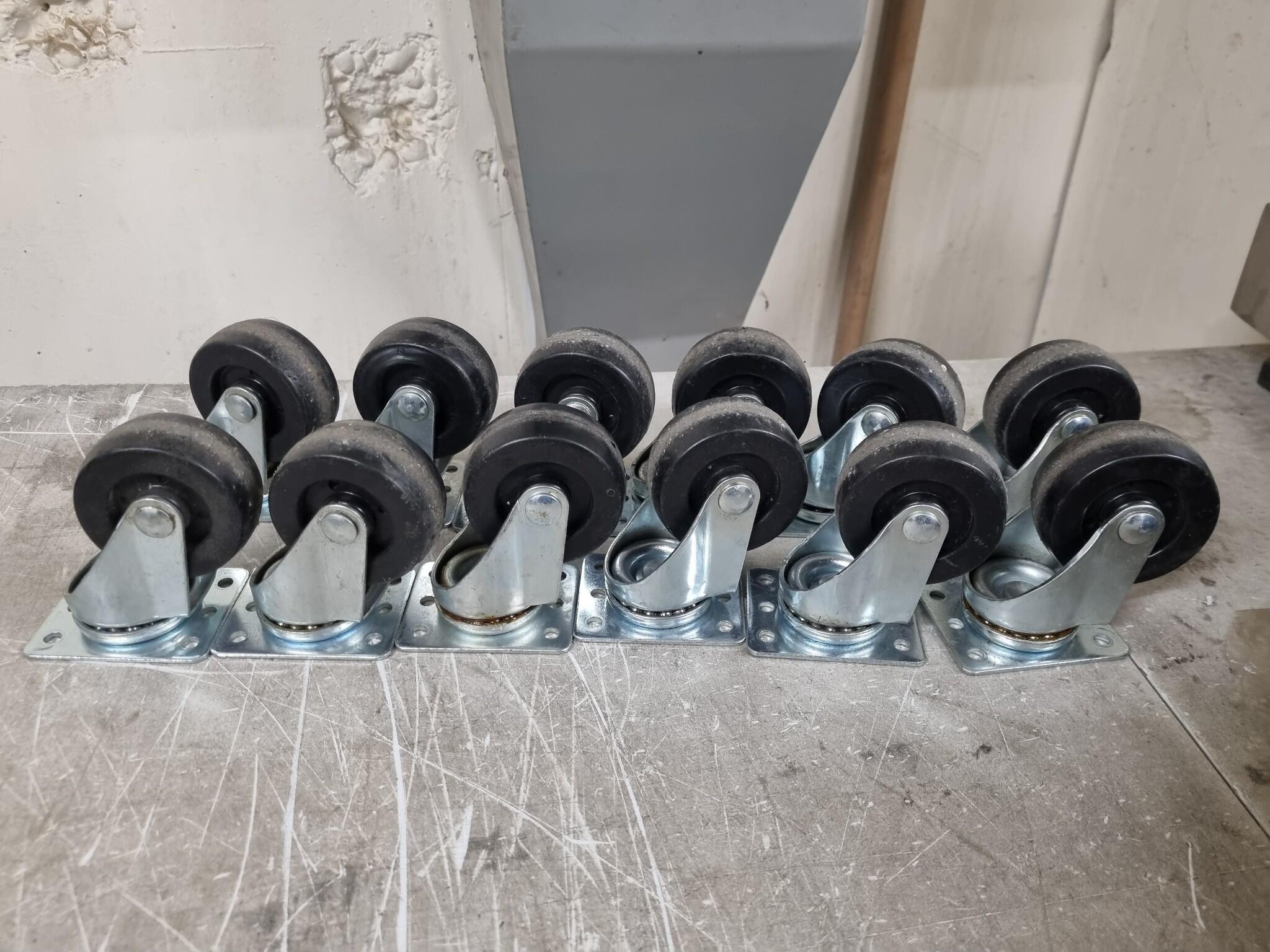 12x 60mm dia Trolley Swivel Wheel Assemblies