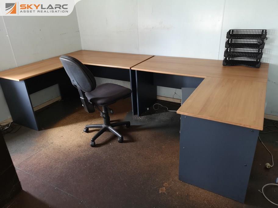 2x L-Shaped Office Desks w/ Mobile Drawer & Chair