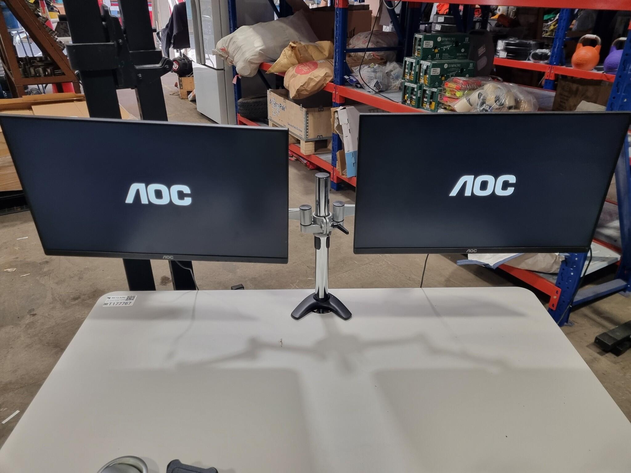 2x AOC 24" Full HD IPS Monitors w/ Dual Mount Desk Stand