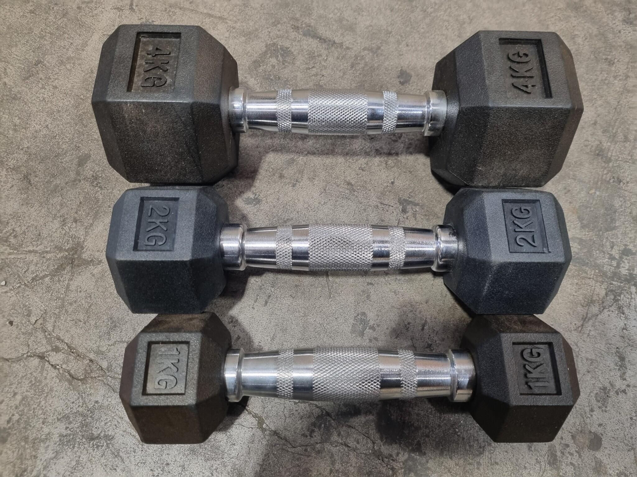3x Hex Rubber Dumbells by XLR8