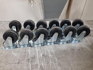 12x 60mm dia Trolley Swivel Wheel Assemblies