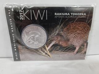 2017 Silver Specimen Kiwi Coin Rakiura Tokoeka