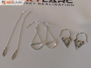 3x Assorted Pairs of Sterling Silver Earrings