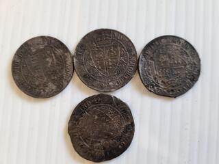 4x Antique British Half Crown Silver Coins Circa 1900
