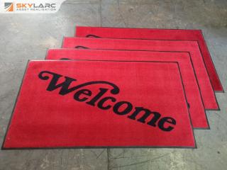 4x Red Carpeted Welcome Floor Mats, Commercial Grade, 840x1500mm