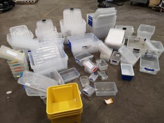 70+ Assorted Storage Bins, Various Sizes