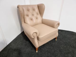 English Style Wingback Chair  - Leather (Cream)