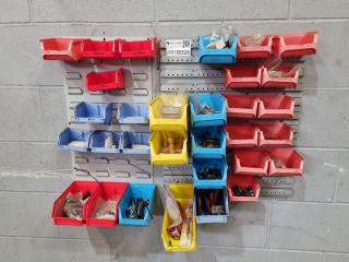 2x Small Wall Mounted Bin Racks w/ Bins & Contents