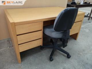 Vintage Wood Office Desk Workstation w/ Chair