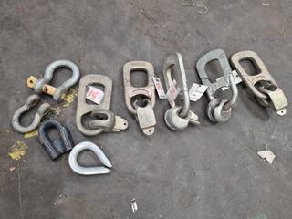 Assorted Lifting Clutches, Bow Shackles, Wire Rope Thimbles