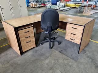 Office Corner Workstation Desk w/ Mobile Drawer & Chair