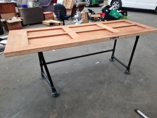 Vintage Wood Door Converted to Steam Punk Inspired Table