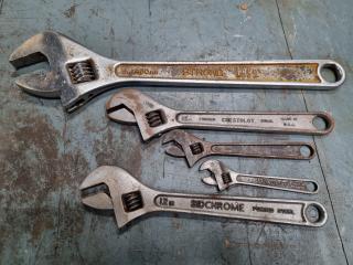 5x Vintage Adjustable Wrenches by HIT, Crescent, Grey, & More