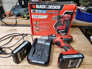 Black & Decker 18V Cordless Drill Driver w/ Charger & 2x Batteries