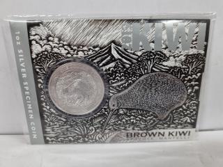 2019 Silver Specimen Kiwi Coin Brown Kiwi