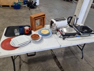 Assorted Small Appliances & Ceramic Plates, Wood Display Boxes