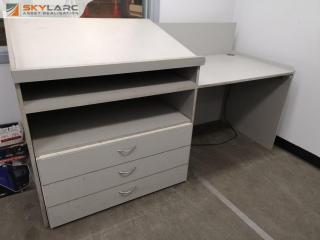 Drafting Drawing Desk w/ Attached Drawers & Storage