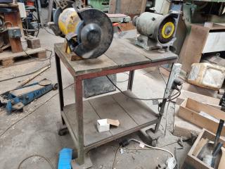 Workshop Mobile Shelf Trolley w/ 2x Attached Bench Grinders