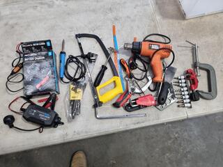 Assorted Power & Hand Tools, Chargers