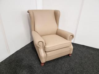 English Style Wingback Chair - Leather (Beige)