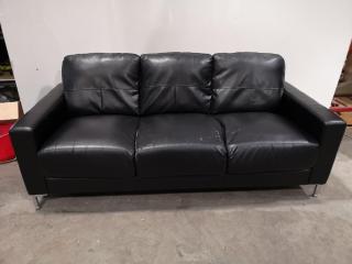 Stylish 3-Seat Black Vinyl Lounge Sofa Couch