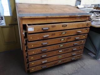 Vintage Wooden Plan or Artwork Drawer Unit