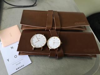 2x Stylish Cluse Woman's Watch Heads w/ 2x Leather Cases (No Wrist Bands!)