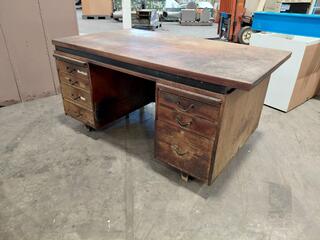 Large Wooden Desk with Double Pedestal Drawers