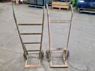 2x Vintage Sackbarrel Handcart Trolleys