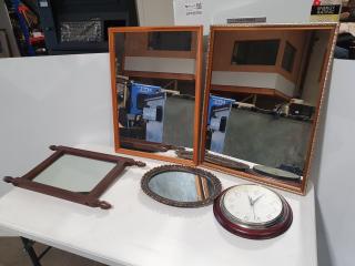 Assorted Mirrors & Clock
