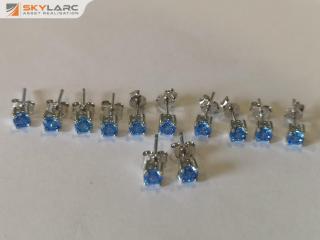 6x Pairs of Silver Stud Earrings w/ 3mm CZ Blue Stones