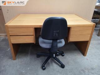 Vintage Wood Office Desk Workstation w/ Chair