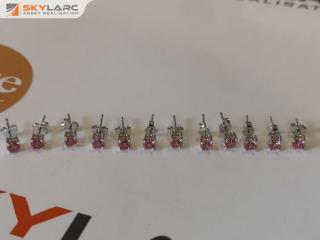 6x Pairs of Silver Stud Earrings w/ 4mm CZ Pink Stones