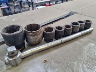 8x 1" Drive Sockets + Breaker Tee Bar