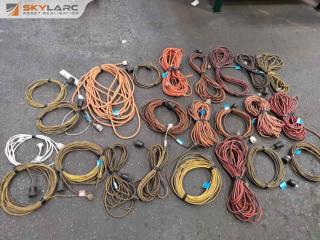 23x Assorted Single Phase Power Extension Cable Leads