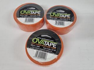 OvaTape Orange PVC Construction Tape, 3x 48mm x 50m Rolls