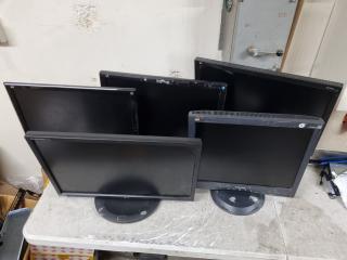 5x Assorted LCD Monitors by LG, AOC, & ViewSonic