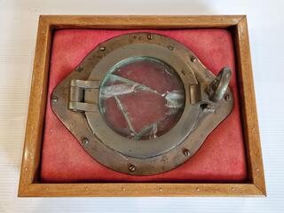 Antique Brass Steamship Porthole w/ Display Box