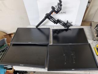 4x Monitors by ViewSonic & Acer, w/ 1x Dual Monitor Stand