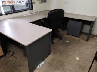 Large Office Workstation Desk w/ Chair & 2x Mobile Drawer Units