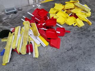 Assorted Cleaning Topls, Dust Brushes, Pans, Broom Heads