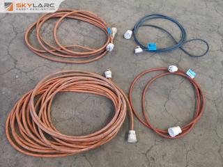 4x 15A Single Phase Power Extension Leads, Assorted Lengths