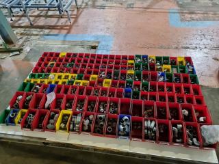 Huge Assortment of Pipe & Hose Fittings, Bolts w/ Bins 