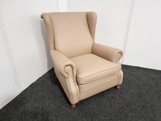 English Style Wingback Chair  - Leather (Beige)