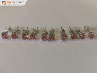 5x Pairs of Silver Stud Earrings w/ 5mm CZ Pink Stones