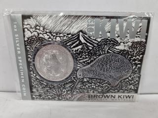 2019 Silver Specimen Kiwi Coin Brown Kiwi