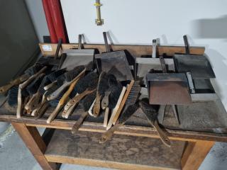 Assorted Workshop Hand Brushes & Steel Dust Pans