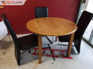 Solid Timber Circular Table w/ 3x Black Padded Chairs