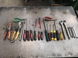 24x Assorted Hand Tools, Wrenches, Screwdrivers, Pliers & More