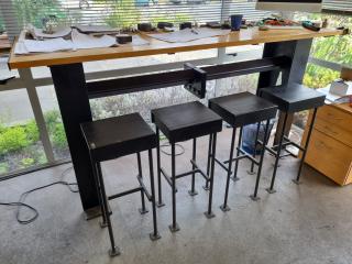 Custom Stylish Heavy Steel Tall Cafe / Bar Table w/ 4x Stools